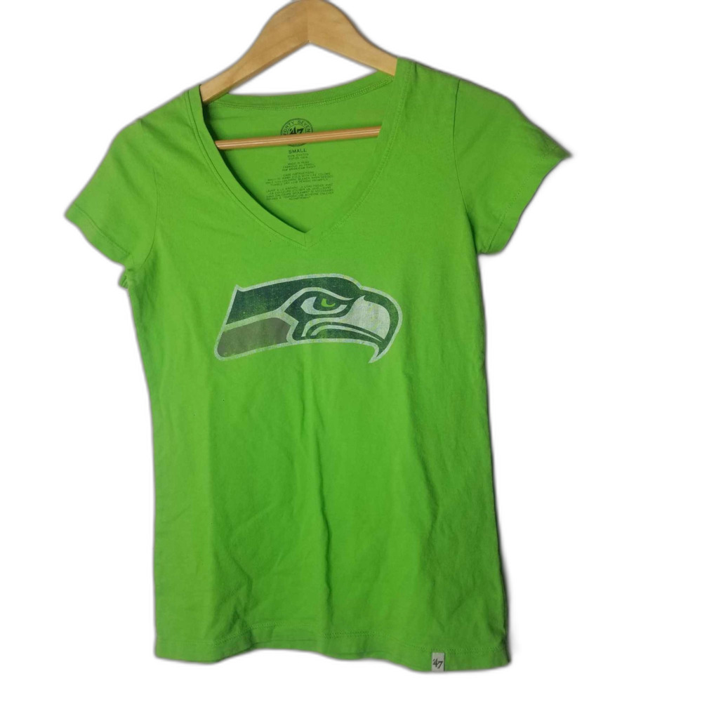 Womens V Neck Bright Green NFL Seattle Seahawks Football Tshirt Sz S